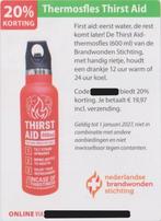 Thermosfles Thirst Aid. 20% korting. Postcodeloterij bon., Eén persoon, Kortingsbon, Warenhuis- of Winkelbon