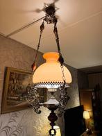 Antieke hanglamp met glazen kap, Ophalen, Gebruikt, Glas, 75 cm of meer