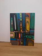 Vintage psychedelisch schilderij op houtpaneel retro, Ophalen