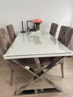 Eettafel + 4 eetstoelen, Ophalen, 50 tot 100 cm, Zo goed als nieuw, Vijf personen of meer