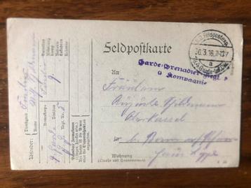 WO1 DUITS Feldpostbrief 1916 Garde Grenadier rgt! Fuselier beschikbaar voor biedingen