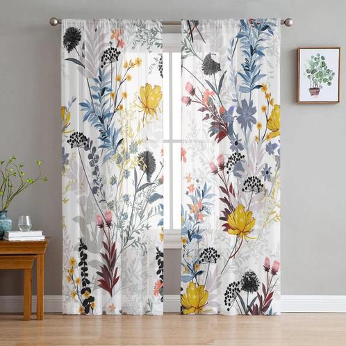 Witte Gordijnen Met Gekleurde Bloemen Wit Vitrage Gordijn, Huis en Inrichting, Stoffering | Gordijnen en Lamellen, Nieuw, Wit