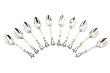 10 antieke hollands zilveren koffielepeltjes met parelrandje beschikbaar voor biedingen