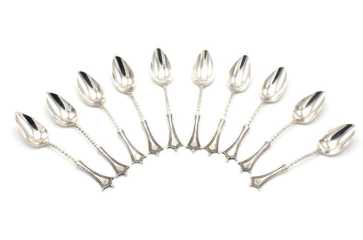 10 antieke hollands zilveren koffielepeltjes met parelrandje, Antiek en Kunst, Antiek | Goud en Zilver, Zilver, Ophalen of Verzenden