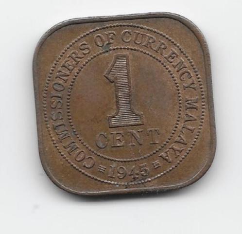 Malaya 1 cent 1945 KM# 6, Postzegels en Munten, Munten | Azië, Losse munt, Zuidoost-Azië, Verzenden