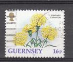 Guernsey UK met bloemen getand Anjers, Verzenden, Gestempeld