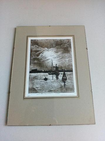 Schilderij(ets).Zeegezicht.Zeilboot.Vintage. beschikbaar voor biedingen