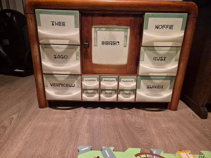 Vintage Kruidenrek met Keramische Potten, Antiek en Kunst, Antiek | Keukenbenodigdheden, Ophalen