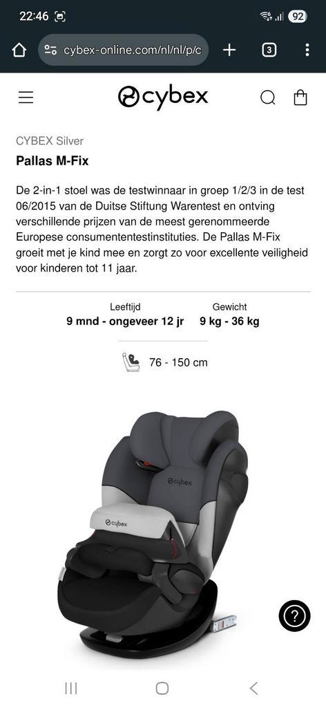 Cybex Pallas kinderzitje inclusief isofix, Kinderen en Baby's, Autostoeltjes, Zo goed als nieuw, Overige merken, Isofix, Ophalen
