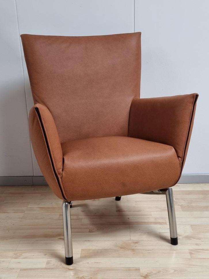 Label Foxxy fauteuil Gerard van den Berg refurbished, Huis en Inrichting, Fauteuils, Nieuw, Leer, Metaal, 50 tot 75 cm, 75 tot 100 cm