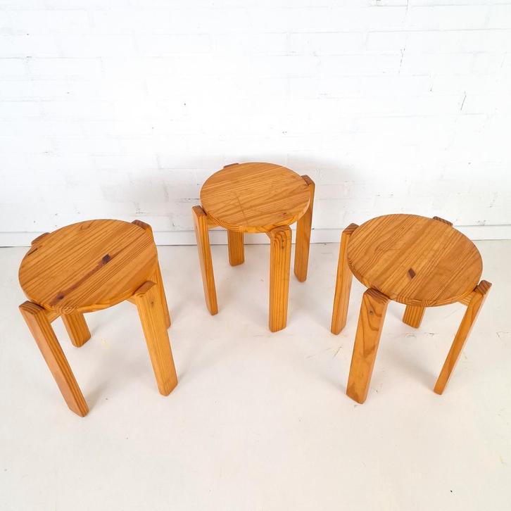 3x vintage kruk, Huis en Inrichting, Krukjes, Gebruikt, Hout, Ophalen