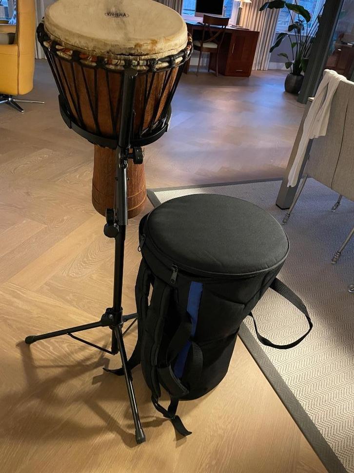Djembe met Hoes en Standaard, Muziek en Instrumenten, Percussie, Zo goed als nieuw, Trommel, Ophalen