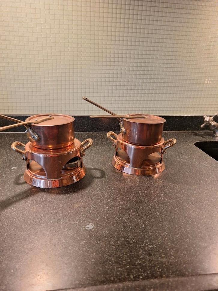 Warmhoudplaat  van Mauviel 2x en 2x pannetjes met deksel, Huis en Inrichting, Keuken | Potten en Pannen, Gebruikt, Overige typen