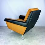 vintage fauteuil lounge stof skai hout oranje zwart 50s 60s, Gebruikt, -, -, Vintage