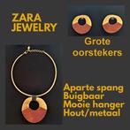 NIEUW  ZARA JEWELRY spang ketting oorbellen hout goud, Overige materialen, Hangers, Verzenden, Nieuw