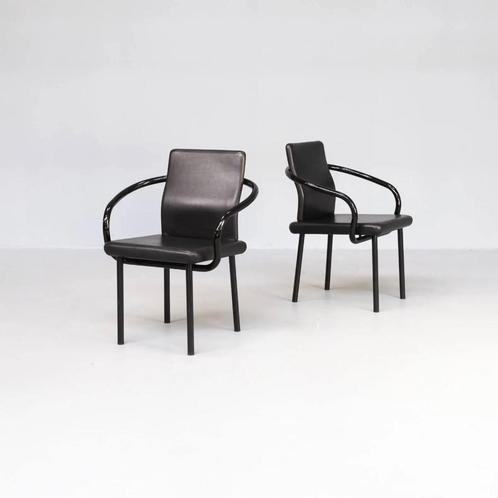 80’s Ettore Sottsass ‘mandarin’ stoelen voor Knoll set/2, Huis en Inrichting, Stoelen, Gebruikt, Twee, Leer, Metaal, Zwart, Ophalen