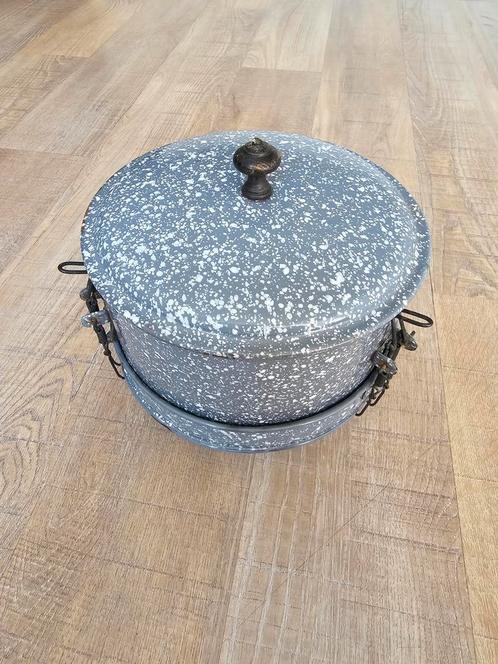 Zeer zeldzame antieke emaille grijs gewolkte pan jaren 20, Antiek en Kunst, Antiek | Emaille, Ophalen of Verzenden