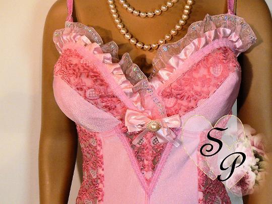 Pink Di Lorenzo lingerie 80s boned corset top Lace Diamanté, Kleding | Dames, Ondergoed en Lingerie, Body of Korset, Roze, Verzenden
