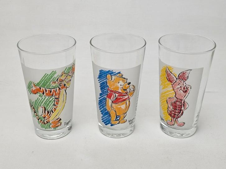 # set van 3 glazen winnie the pooh, tiger en piglet, Verzamelen, Glas en Borrelglaasjes, Gebruikt, Frisdrankglas, Ophalen of Verzenden