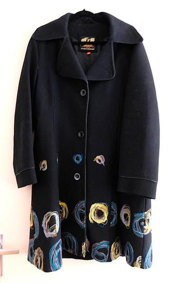 Not The Same mantel jas wol zwart + vilt blauw geel wit 44 beschikbaar voor biedingen