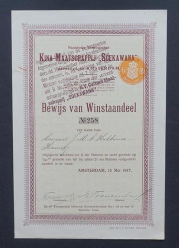 Kina Maatschappij Soekawana - Amsterdam 1917 beschikbaar voor biedingen