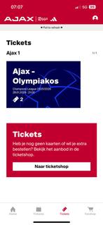 2 tickets Ajax Olympiakos vak 115 (langs elkaar), Tickets en Kaartjes, Twee personen