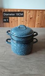 EMAILLE GRIJSGEWOLKTE STOOMPAN DIAMETER 18CM., Antiek en Kunst, Ophalen of Verzenden