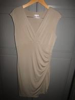 G673 EsQualo mt 40 jurk taupe beige gedrapeerd, Maat 38/40 (M), Verzenden, Beige, Esqualo