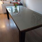 Eetkamerset: Houten tafel met glazen plaat + 4 stoelen, Huis en Inrichting, Tafels | Eettafels, Gebruikt, Glas, 200 cm of meer