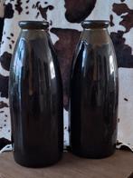 Twee zwart met olijfgroene vintage keramiek vazen set €7,50, Ophalen, Zwart, Aardewerk of Porselein, Zo goed als nieuw