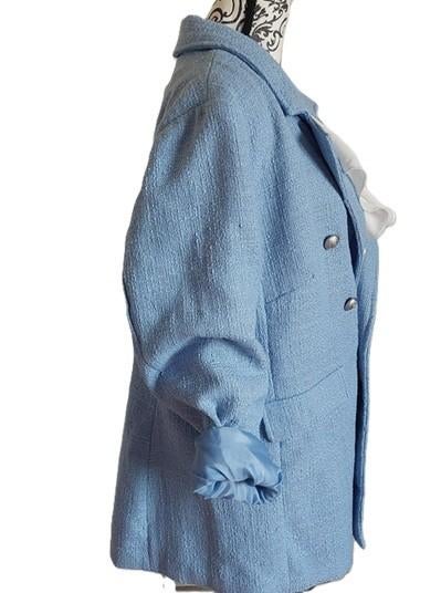 Blazer bouclé jasje lichtblauw mt. 46, Kleding | Dames, Verzenden, Zo goed als nieuw, Maat 46/48 (XL) of groter, Blauw