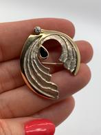 T898 Prachtige zilveren bicolor broche met saffier, Sieraden, Tassen en Uiterlijk, Broches, 4 tot 7 cm, Ophalen of Verzenden, X