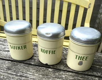 3x Emaille Bus - Koffie Thee en Suiker met Bies Vintage beschikbaar voor biedingen