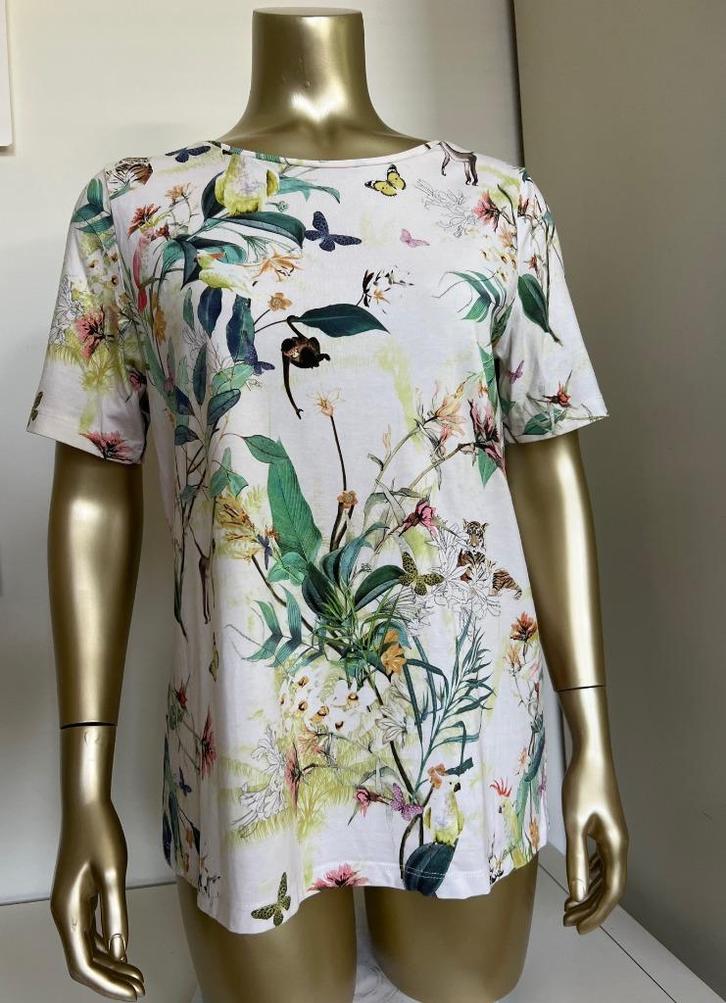 Gerry Weber t-shirt, mt 38/40, beige met groene blaadjes, Kleding | Dames, T-shirts, Gedragen, Maat 38/40 (M), Beige, Korte mouw