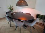 Eetkamertafel eiken ovaal visgraat L 200 cm, B 104 cm, H 77c, Ophalen, 100 tot 150 cm, 200 cm of meer, Zo goed als nieuw
