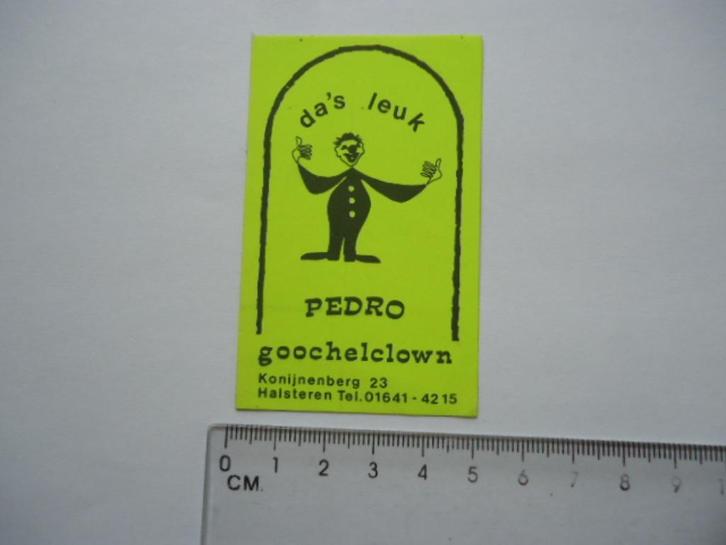 sticker oud Halsteren goochelaar PEDRO clown act retro, Verzamelen, Stickers, Zo goed als nieuw, Bedrijf of Vereniging, Verzenden