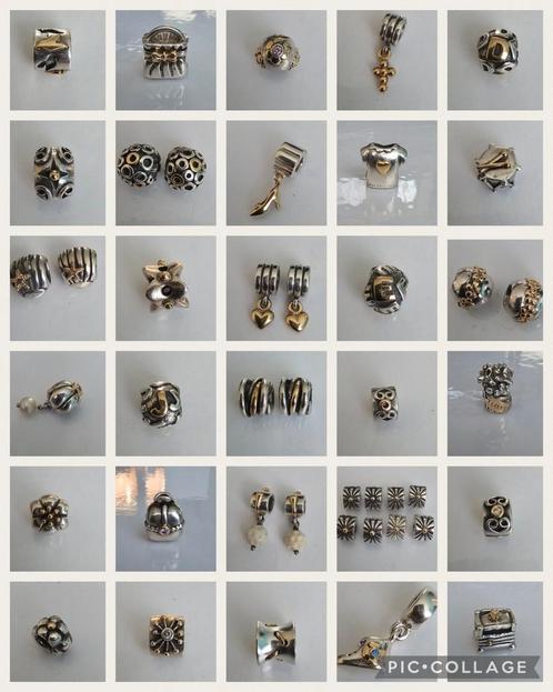 Originele zilveren Pandora bedels met 14 karaat goud, Sieraden, Tassen en Uiterlijk, Bedels, Zo goed als nieuw, Pandora, Zilver