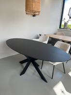 Zwarte ovale tafel 200cm met stalen poot, 100 tot 150 cm, Rond, Ophalen of Verzenden, Zo goed als nieuw