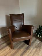 Handgemaakte bruinleren fauteuil, Ophalen, Zo goed als nieuw, 50 tot 75 cm, Leer