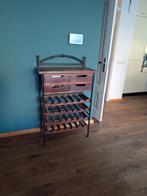 Wijnrek massief teak hout kast smeedijzer ladekast industrie, Ophalen, Gebruikt, 25 flessen of meer, 75 cm of meer