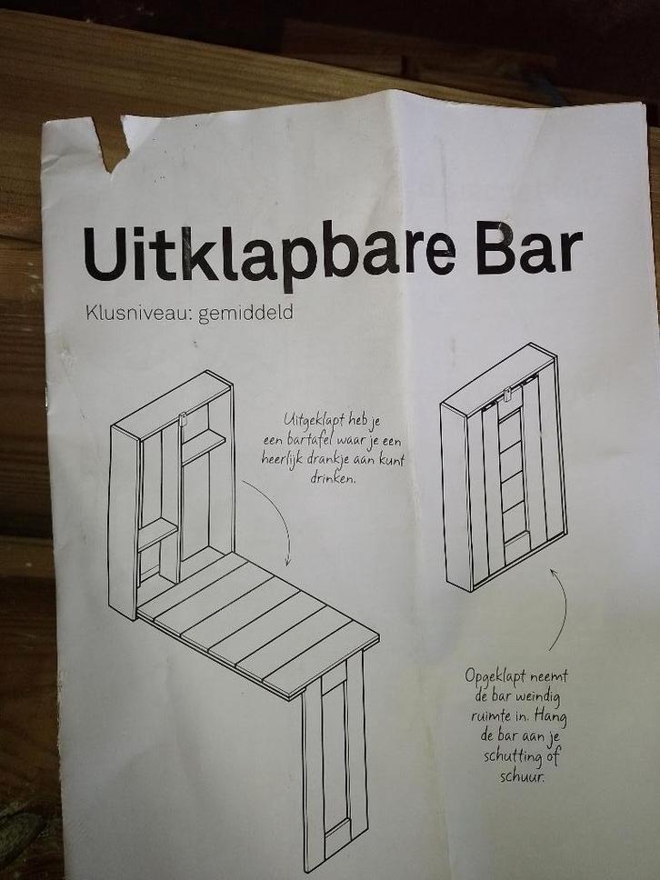 Inklapbare buitenbar, bouwpakket 6 stuks (partij), Tuin en Terras, Tuintafels, Nieuw, Rechthoekig, Hout, Ophalen