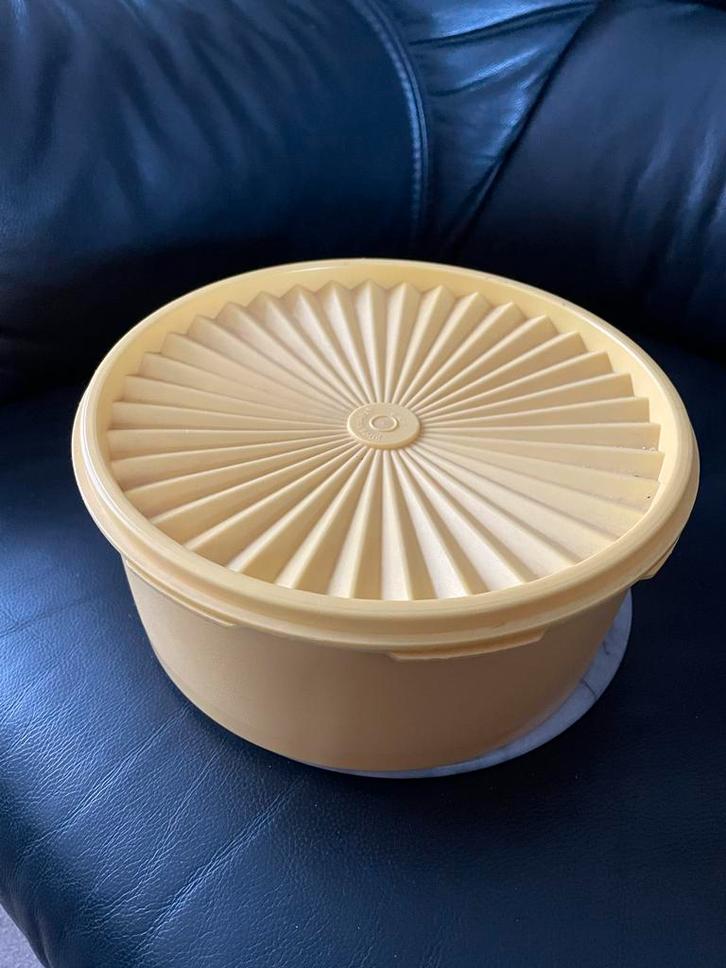 Vintage Tupperware Koektrommel Servalier Geel, Huis en Inrichting, Keuken | Tupperware, Gebruikt, Bus of Trommel, Geel, Ophalen of Verzenden