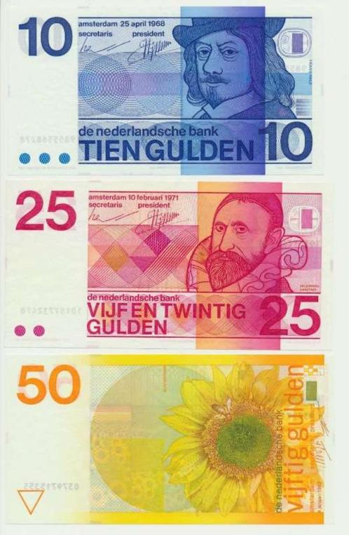 Nederland set 10, 25 en 50 Gulden, Postzegels en Munten, Bankbiljetten | Nederland, Setje, 50 gulden, Ophalen of Verzenden