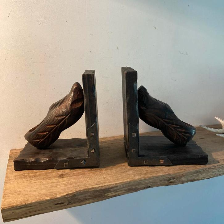 Vintage Houten Klompen Boekensteunen 2, Huis en Inrichting, Woonaccessoires | Wandplanken en Boekenplanken, Gebruikt, Ophalen of Verzenden