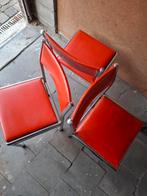 3 Oranje vintage retro stoelen 60's 70's, Huis en Inrichting, Stoelen, Ophalen, Overige kleuren, Leer