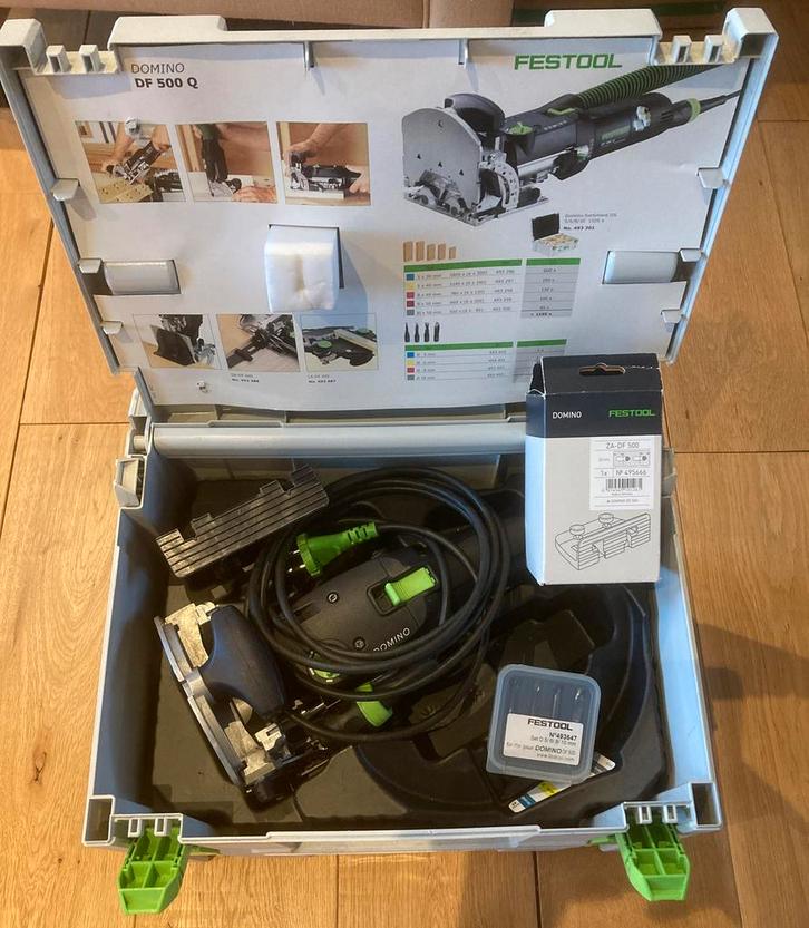 Festool DF 500 Q met domino’s en toebehoren, Doe-het-zelf en Verbouw, Gereedschap | Freesmachines, Zo goed als nieuw, Elektrisch