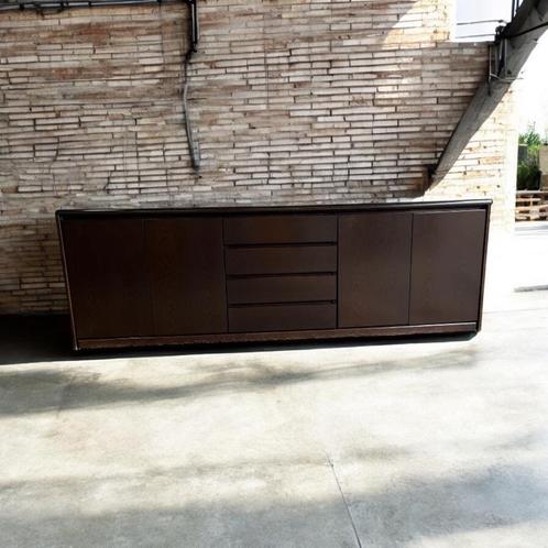Vintage minimalistische dressoir in donker hout, Huis en Inrichting, Kasten | Ladekasten, Gebruikt, Minder dan 100 cm, 25 tot 50 cm