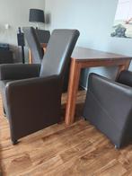 4 Lederen Eetkamerstoelen - Donkerbruin, Huis en Inrichting, Stoelen, Gebruikt, Bruin, Leer, Ophalen of Verzenden