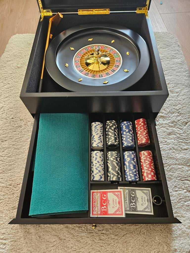 ONGEBRUIKT - Luxe Poker & Roulette set Zwart Goud, Ophalen