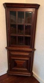 Eiken hoekkast / vitrinekast met geslepen glas, Huis en Inrichting, Kasten | Vitrinekasten, Ophalen, Eikenhout, 50 tot 100 cm